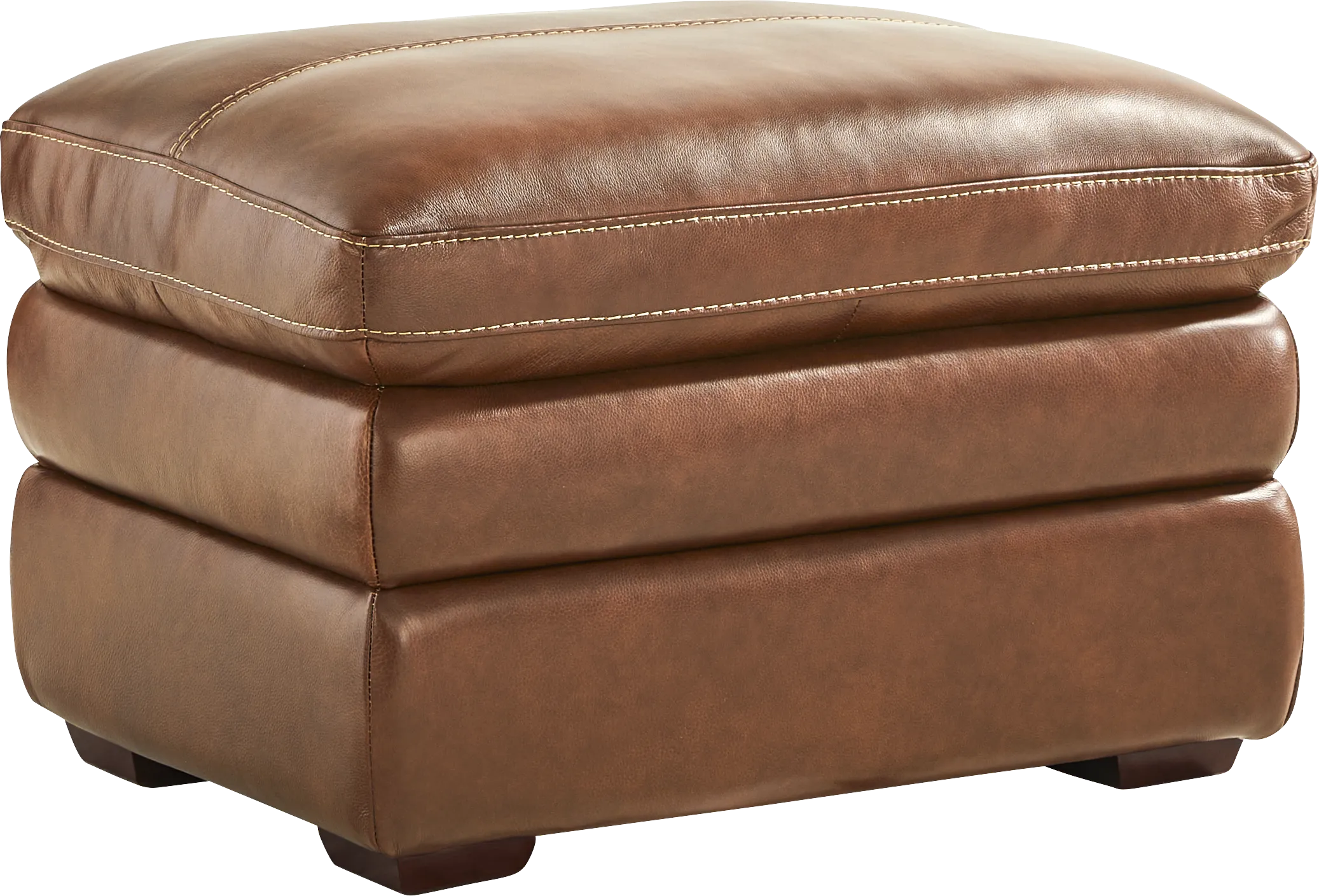 Salinger Brown Leather Ottoman - Thumbnail - Image 1