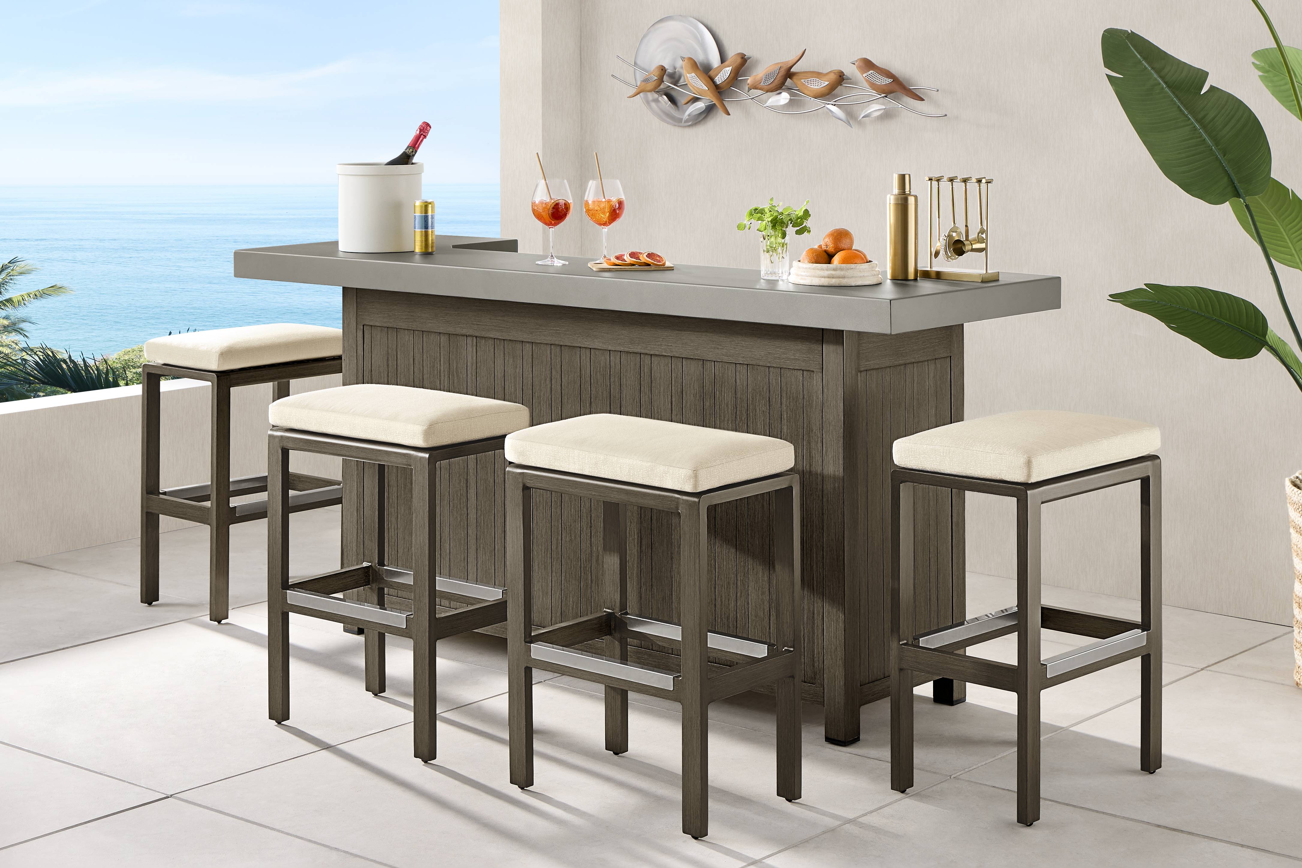 Cruz Brown 5 Pc Outdoor Bar Set - Thumbnail - Image 1