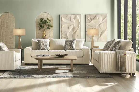 The Challenge Cream 7 Pc Living Room with Gel Foam Sleeper Sofa