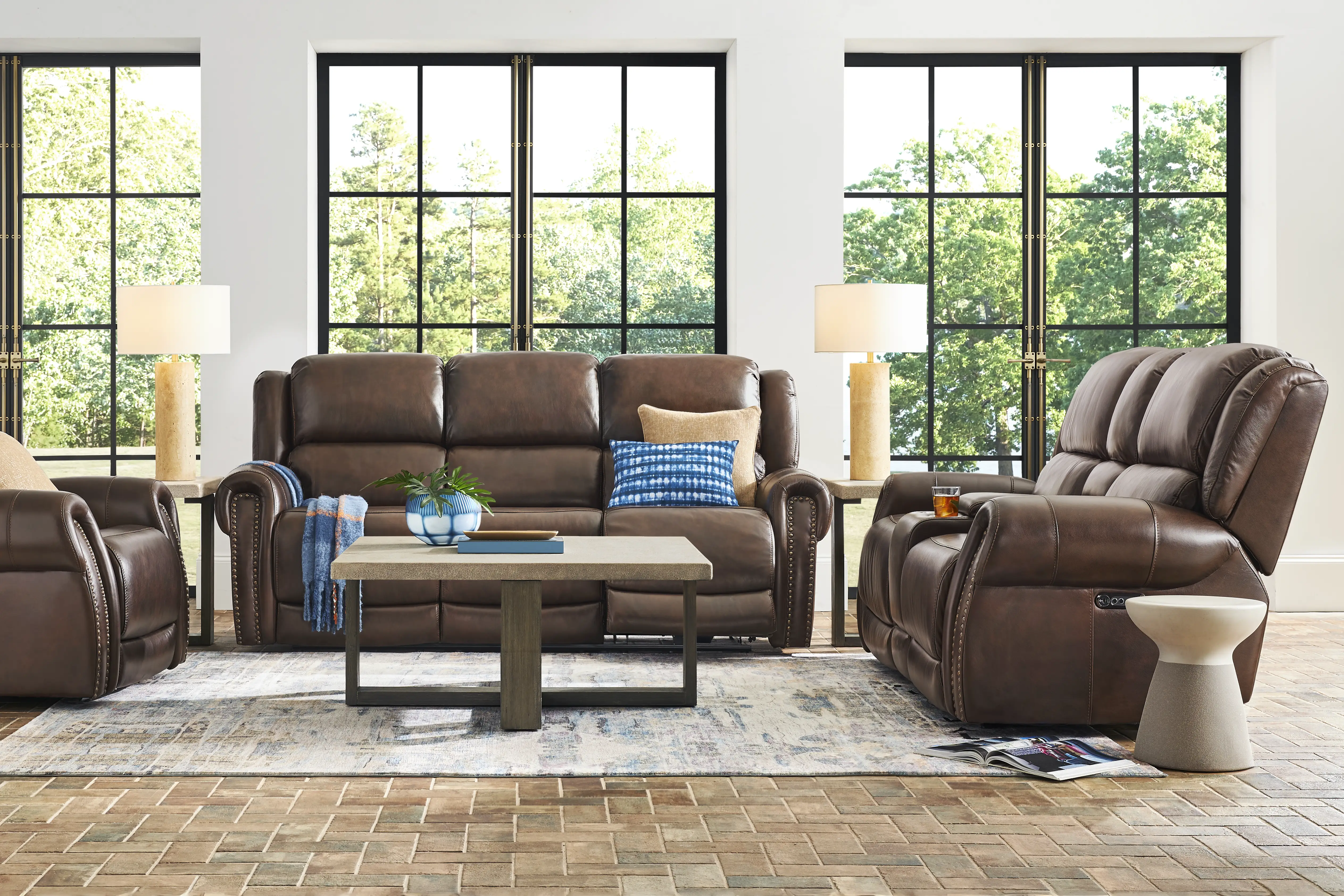 Churchill Brown 3 Pc Dual Power Reclining Leather Living Room - Thumbnail - Image 1