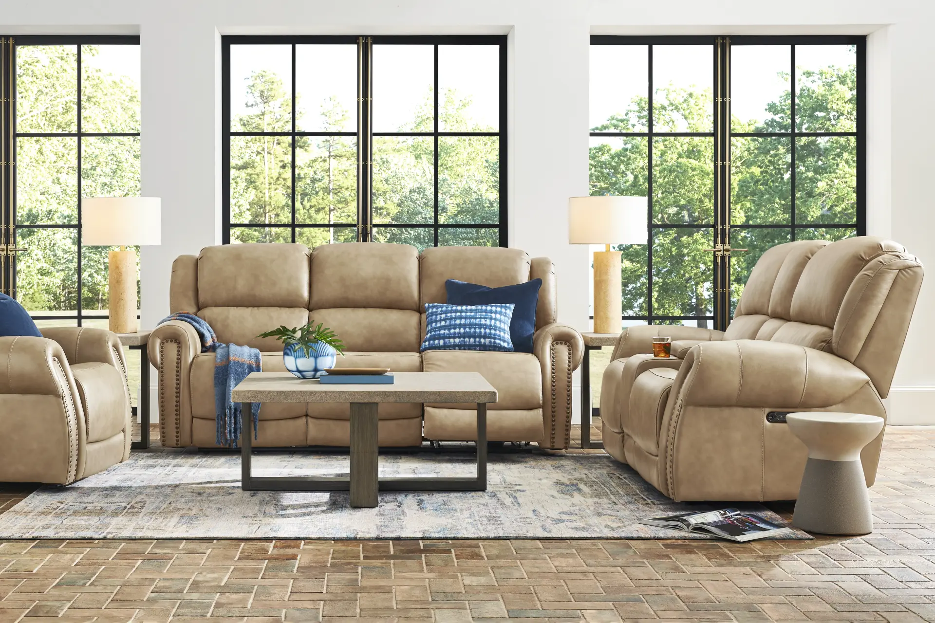 Churchill Taupe 2 Pc Dual Power Reclining Leather Living Room