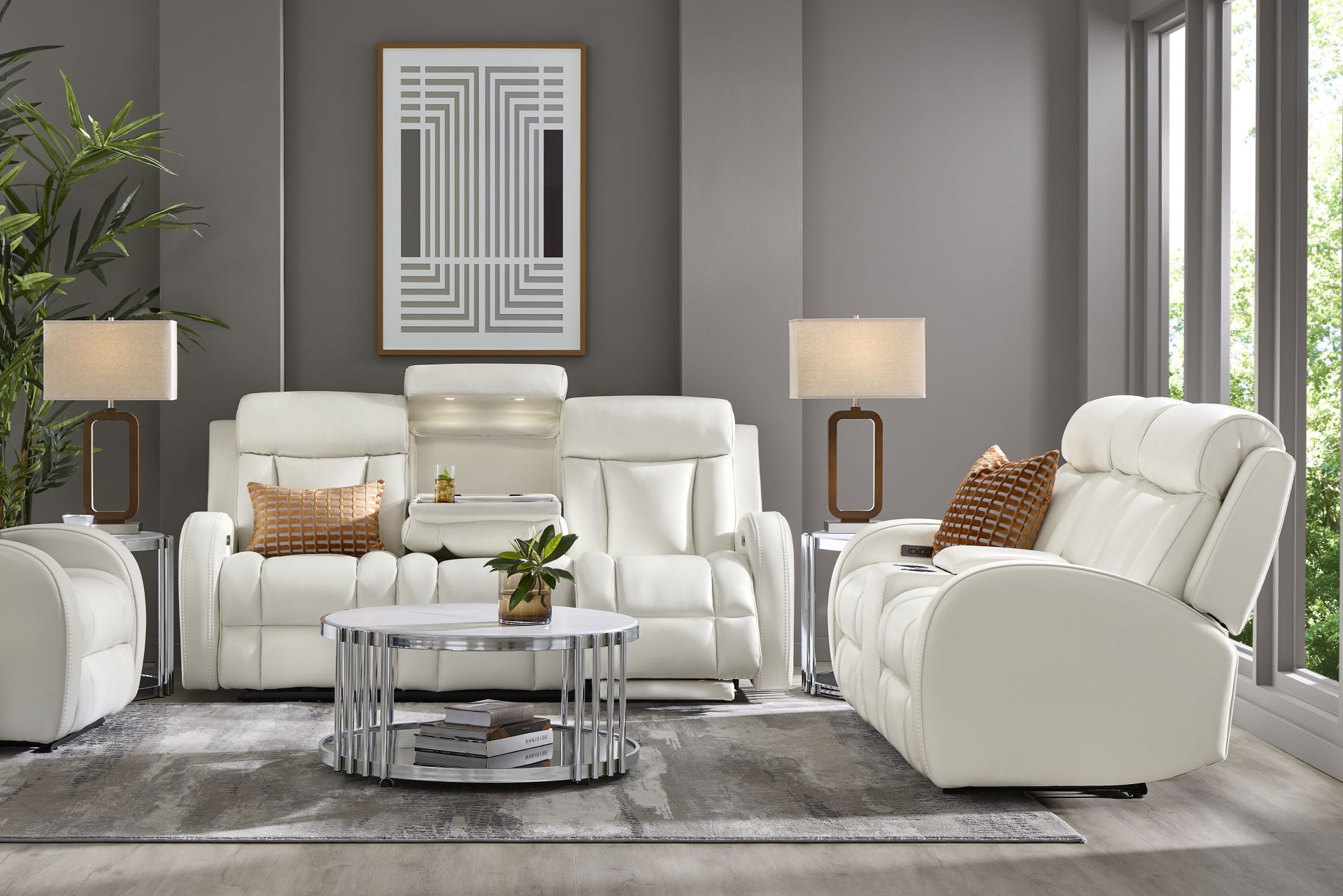 Copperfield White Dual Power Reclining Console Loveseat - Image 2