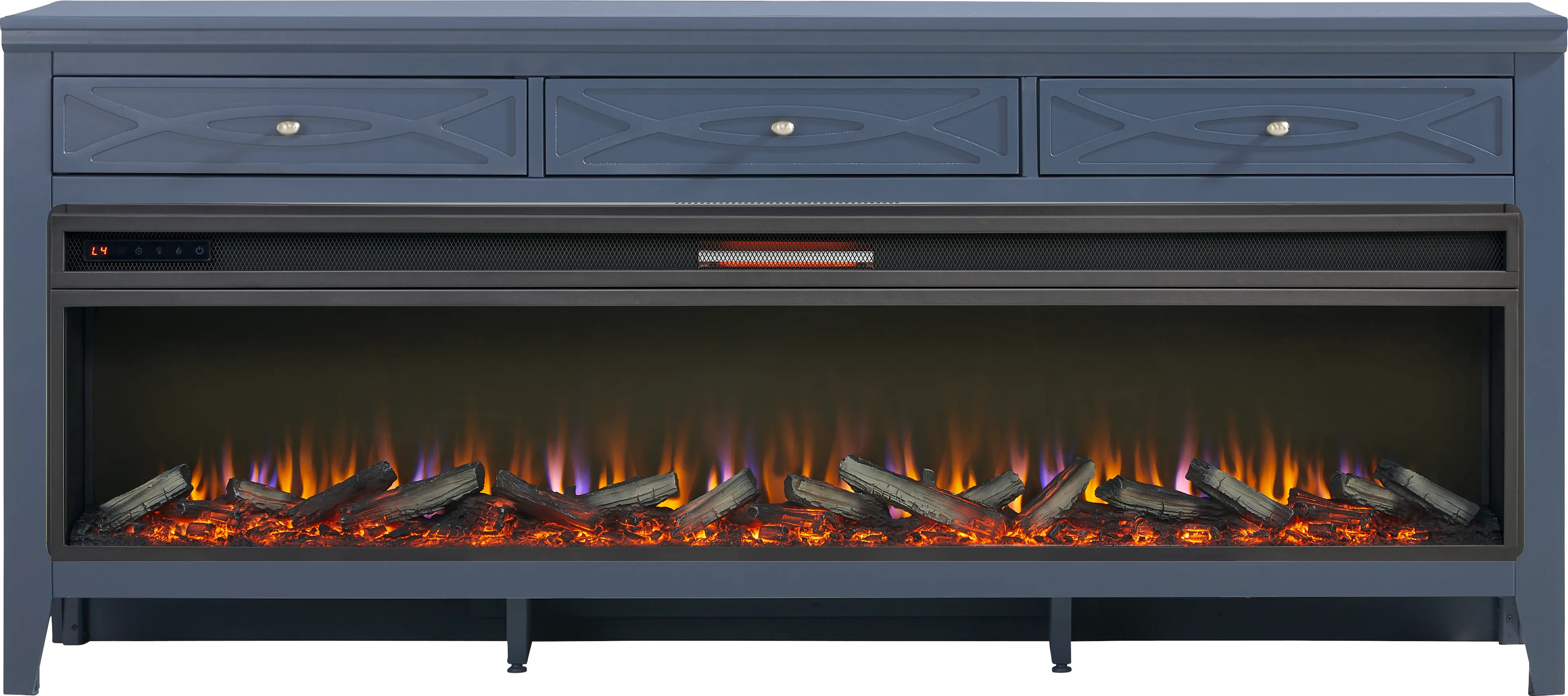 Abbie II Blue 77 in. Console with Electric Log Fireplace - Thumbnail - Image 1