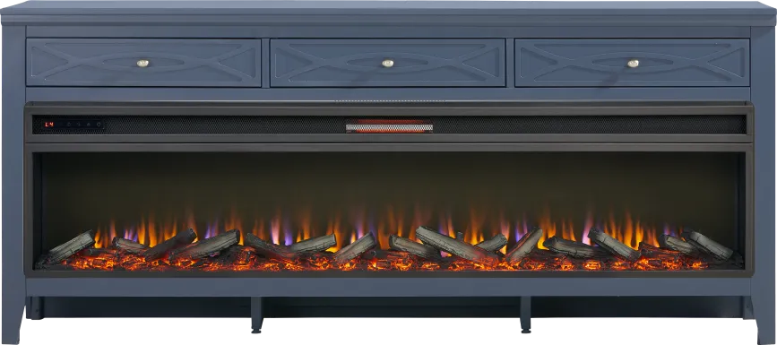 Abbie II Blue 77 in. Console with Electric Log Fireplace