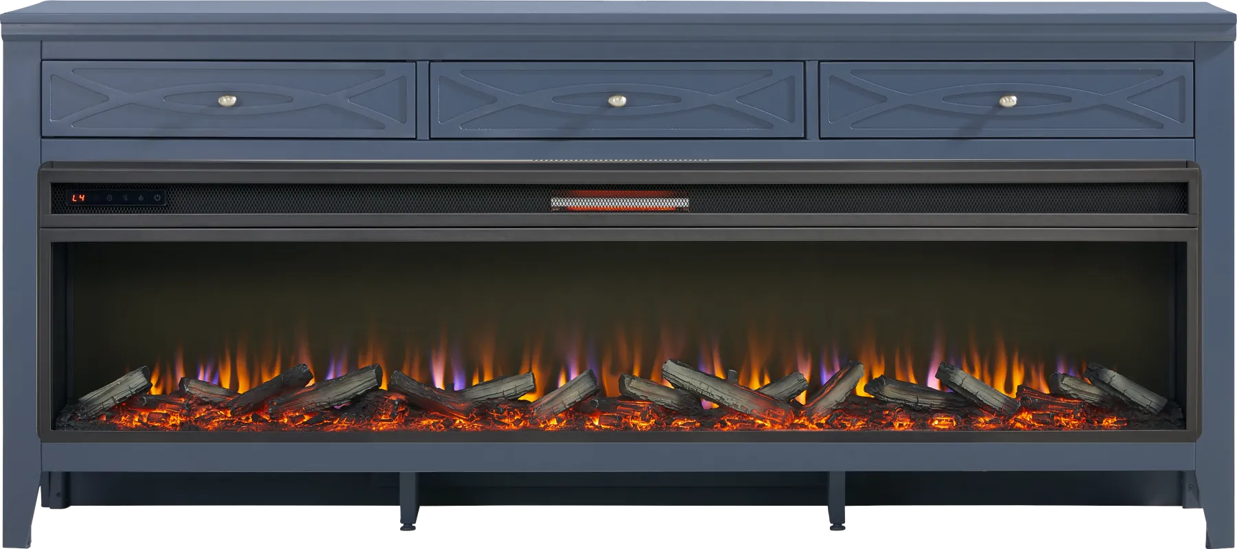Abbie II Blue 77 in. Console with Electric Log Fireplace