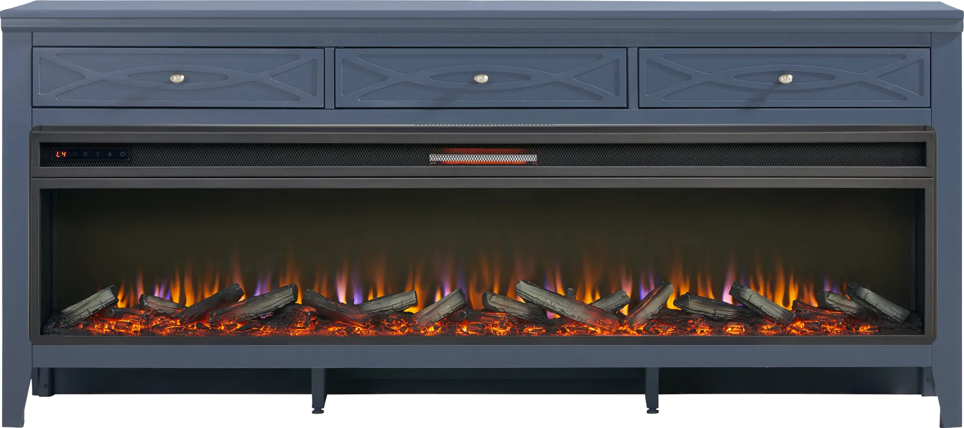 Abbie II Blue 77 in. Console with Electric Log Fireplace
