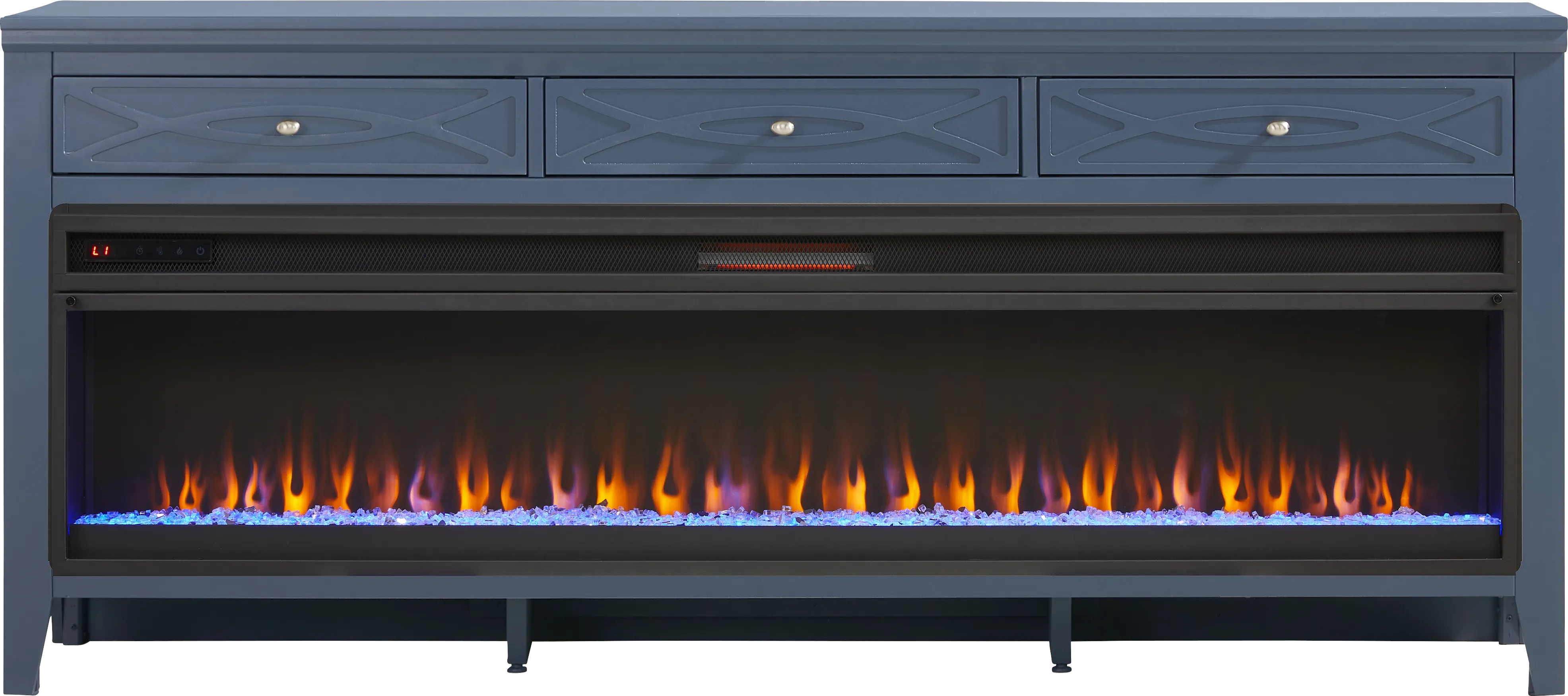 Abbie II Blue 77 in. Console with Electric Fireplace - Thumbnail - Image 1