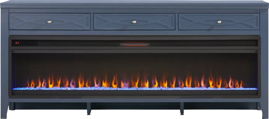 Abbie II Blue 77 in. Console with Electric Fireplace