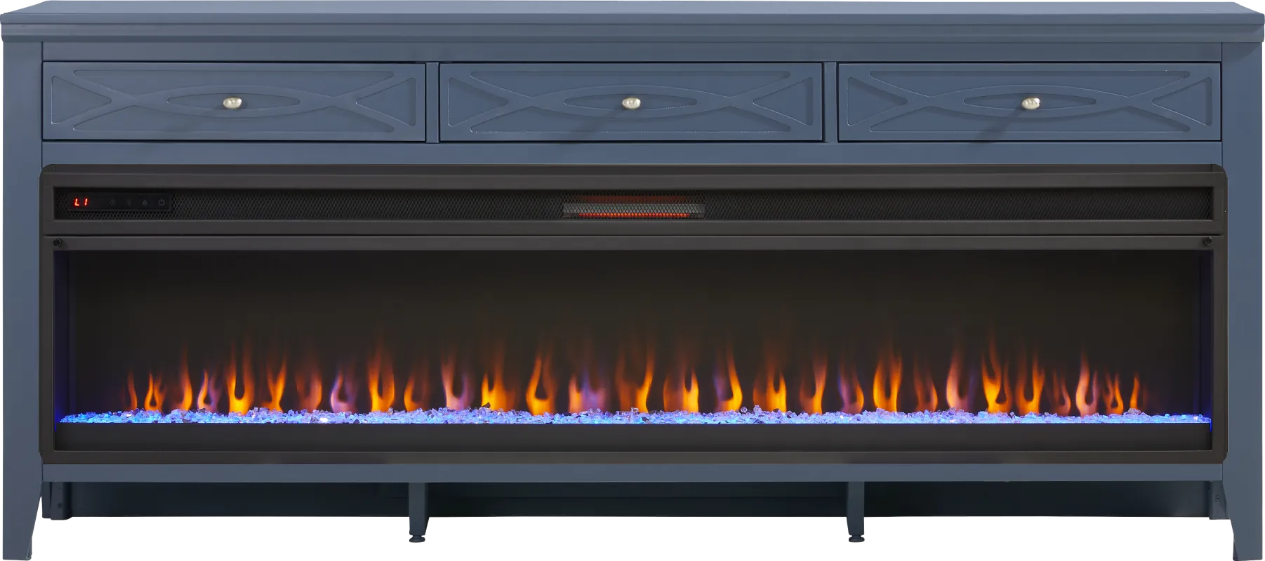Abbie II Blue 77 in. Console with Electric Fireplace