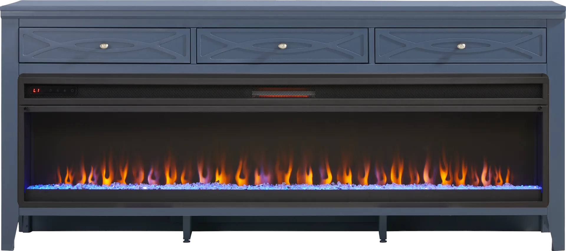 Abbie II Blue 77 in. Console with Electric Fireplace - Image 1