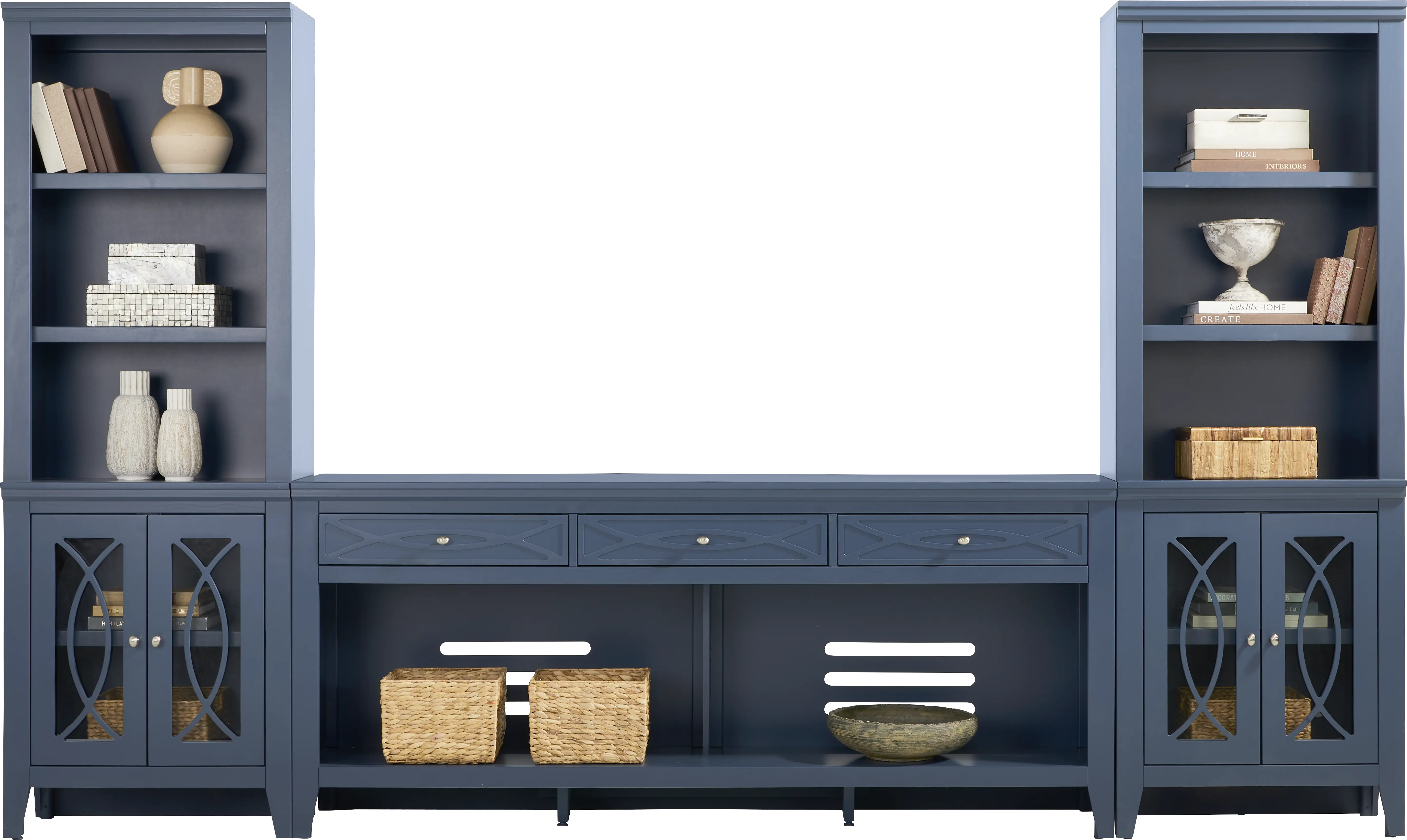 Abbie II Blue 3 Pc Wall Unit with 77 in. Console - Thumbnail - Image 1