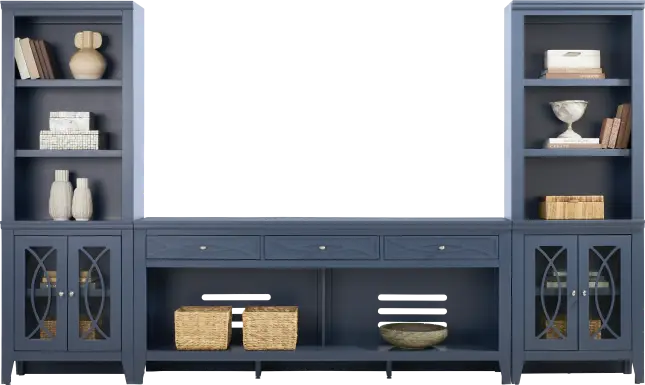 Abbie II Blue 3 Pc Wall Unit with 77 in. Console