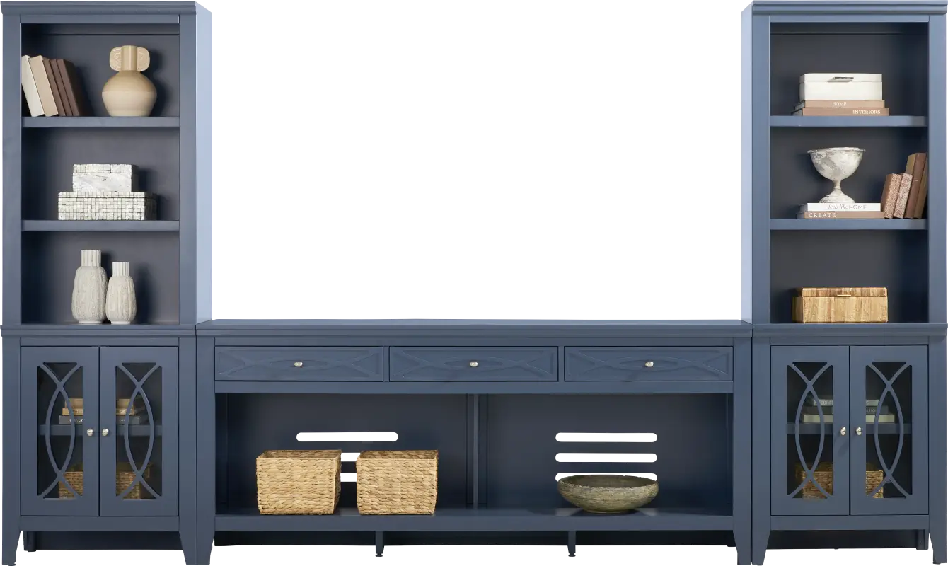 Abbie II Blue 3 Pc Wall Unit with 77 in. Console