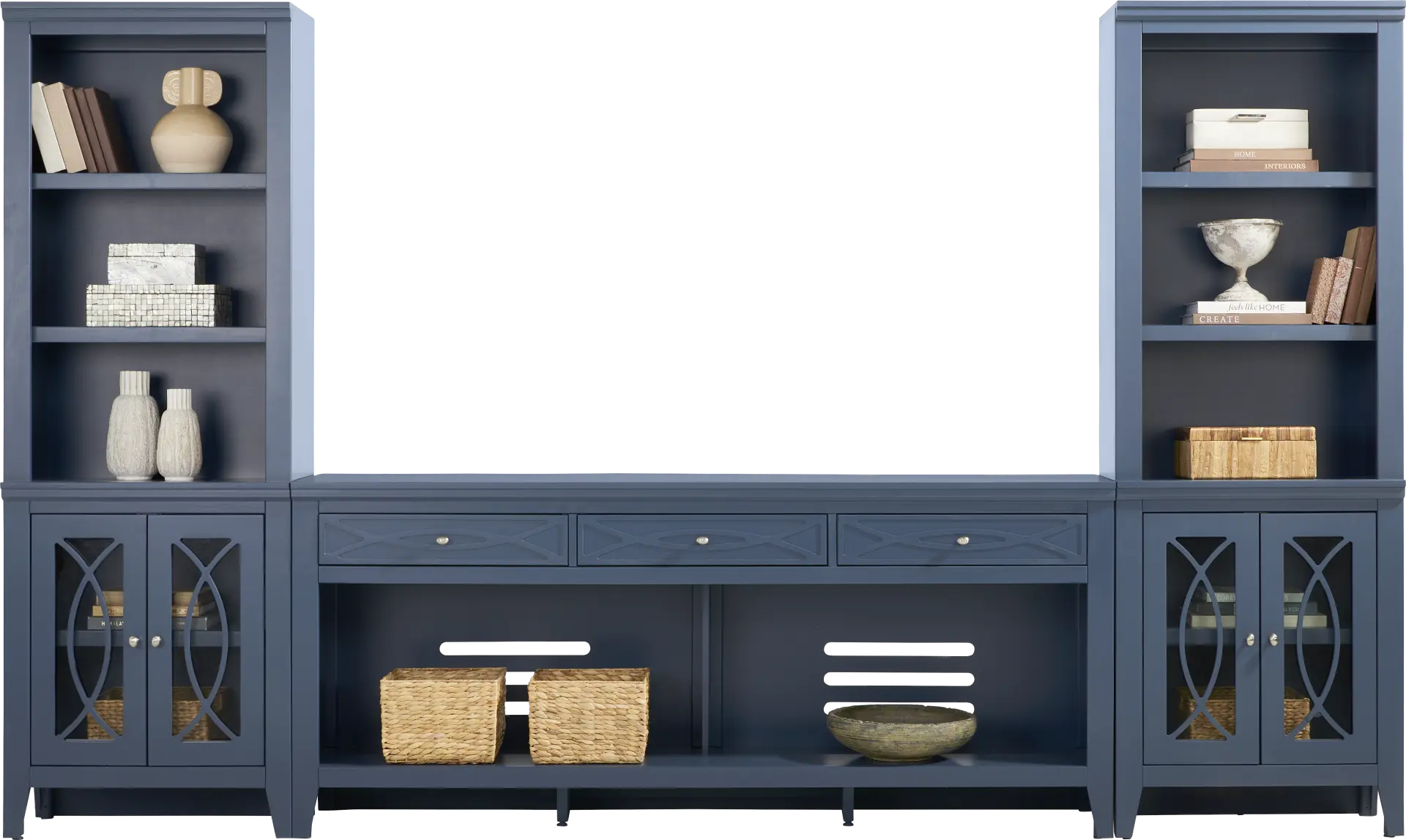 Abbie II Blue 3 Pc Wall Unit with 77 in. Console