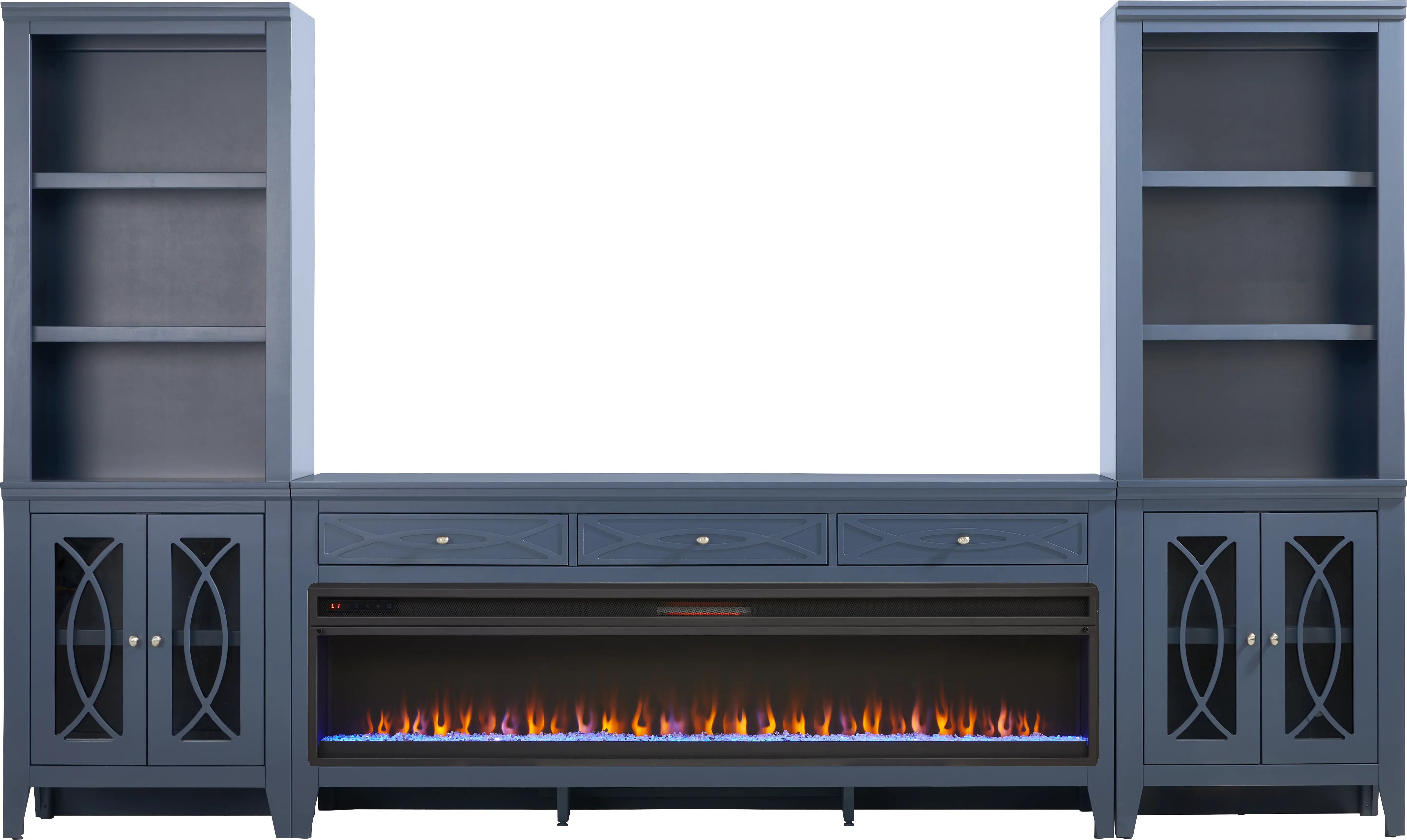 Abbie II Blue 3 Pc Wall Unit with 77 in. Console and Electric Fireplace - Thumbnail - Image 1