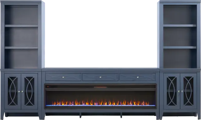 Abbie II Blue 3 Pc Wall Unit with 77 in. Console and Electric Fireplace