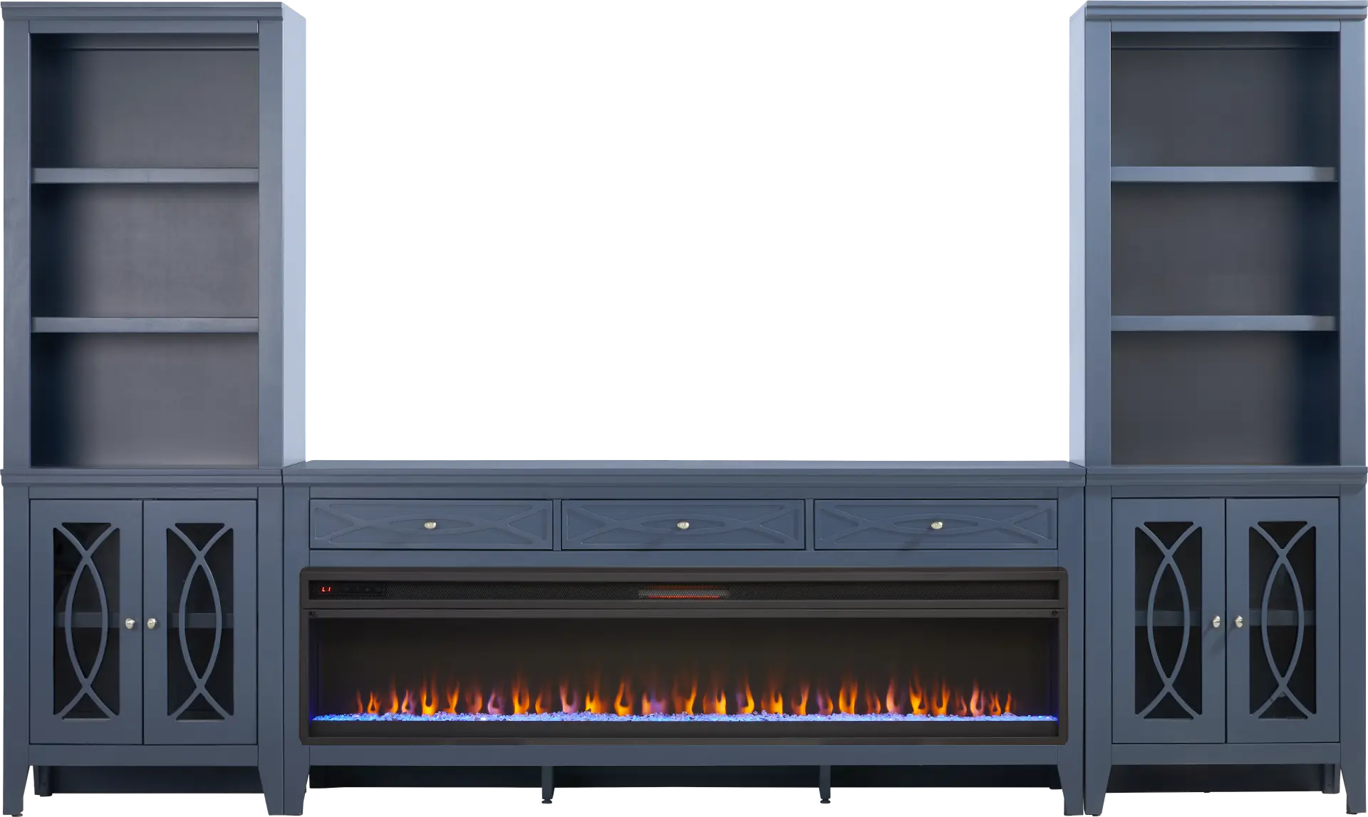 Abbie II Blue 3 Pc Wall Unit with 77 in. Console and Electric Fireplace