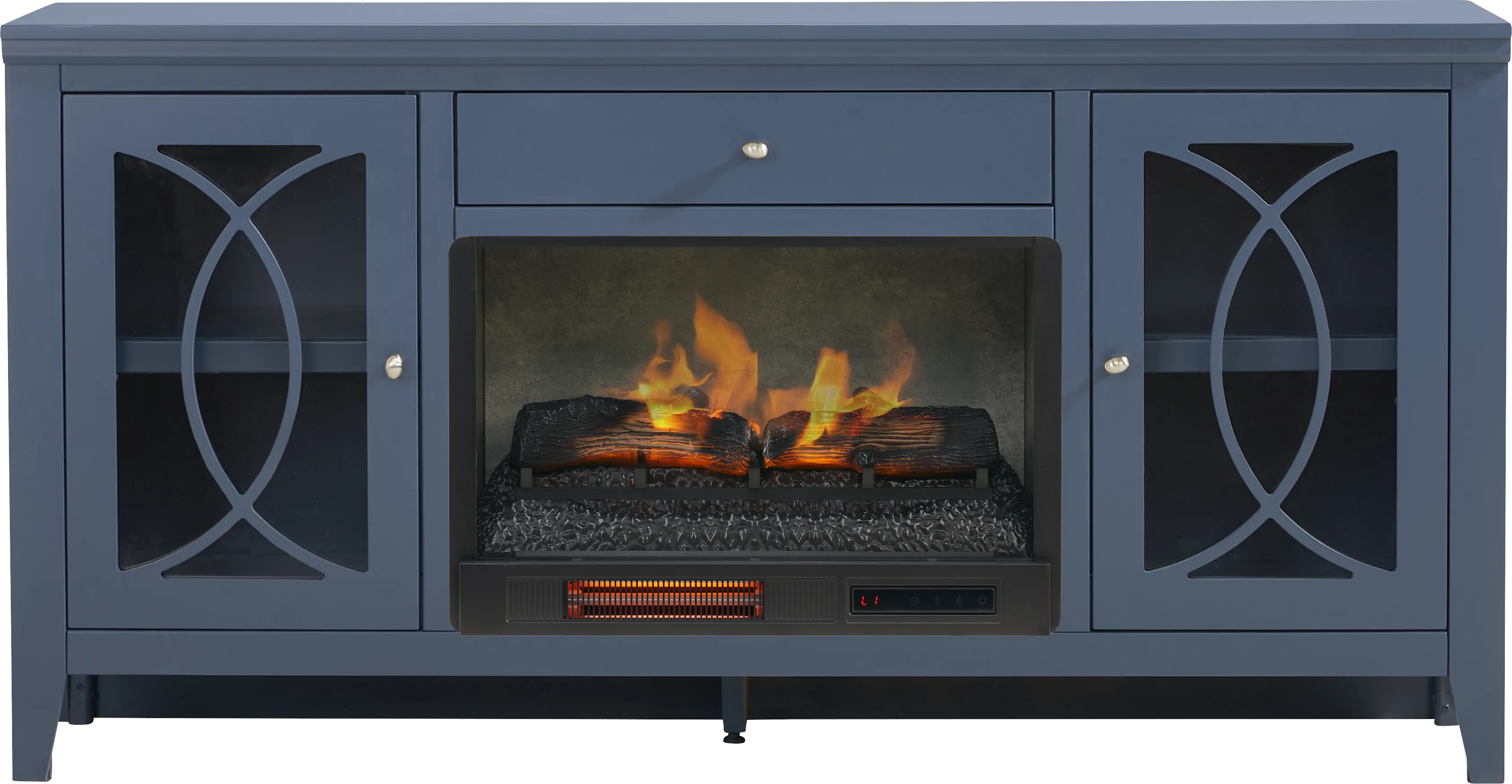 Abbie II Blue 66 in. Console with Electric Log Fireplace - Thumbnail - Image 1