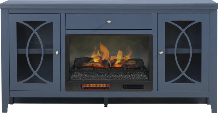 Abbie II Blue 66 in. Console with Electric Log Fireplace