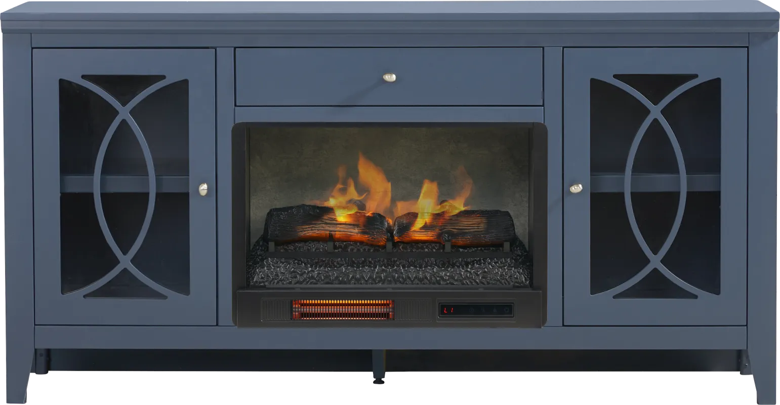 Abbie II Blue 66 in. Console with Electric Log Fireplace