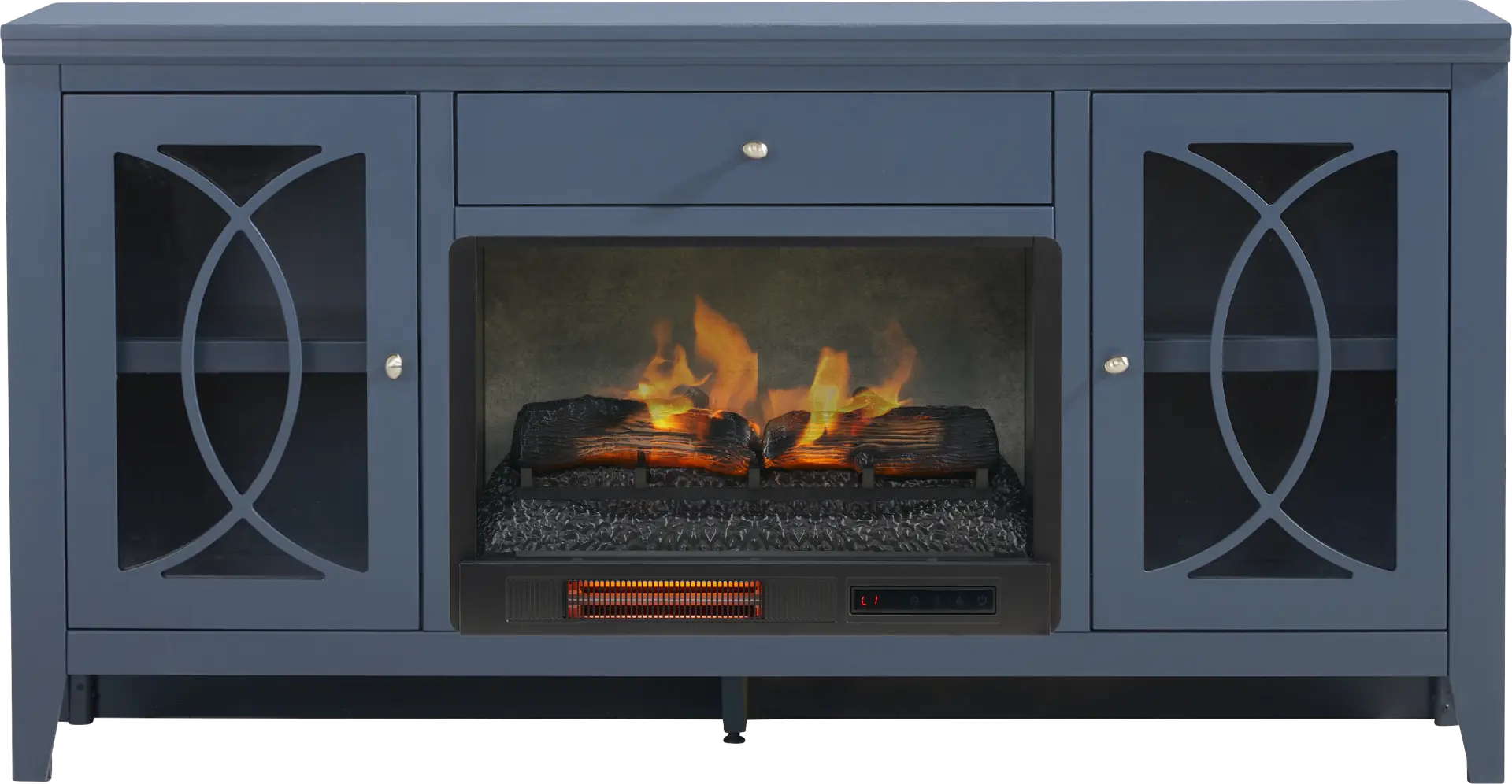 Abbie II Blue 66 in. Console with Electric Log Fireplace