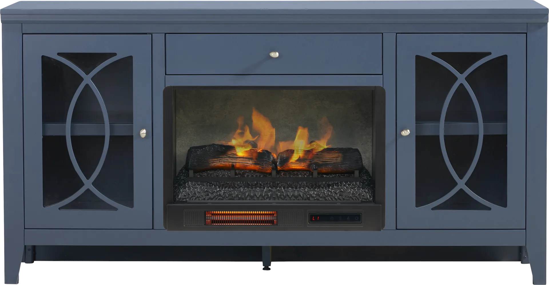Abbie II Blue 66 in. Console with Electric Log Fireplace - Image 1