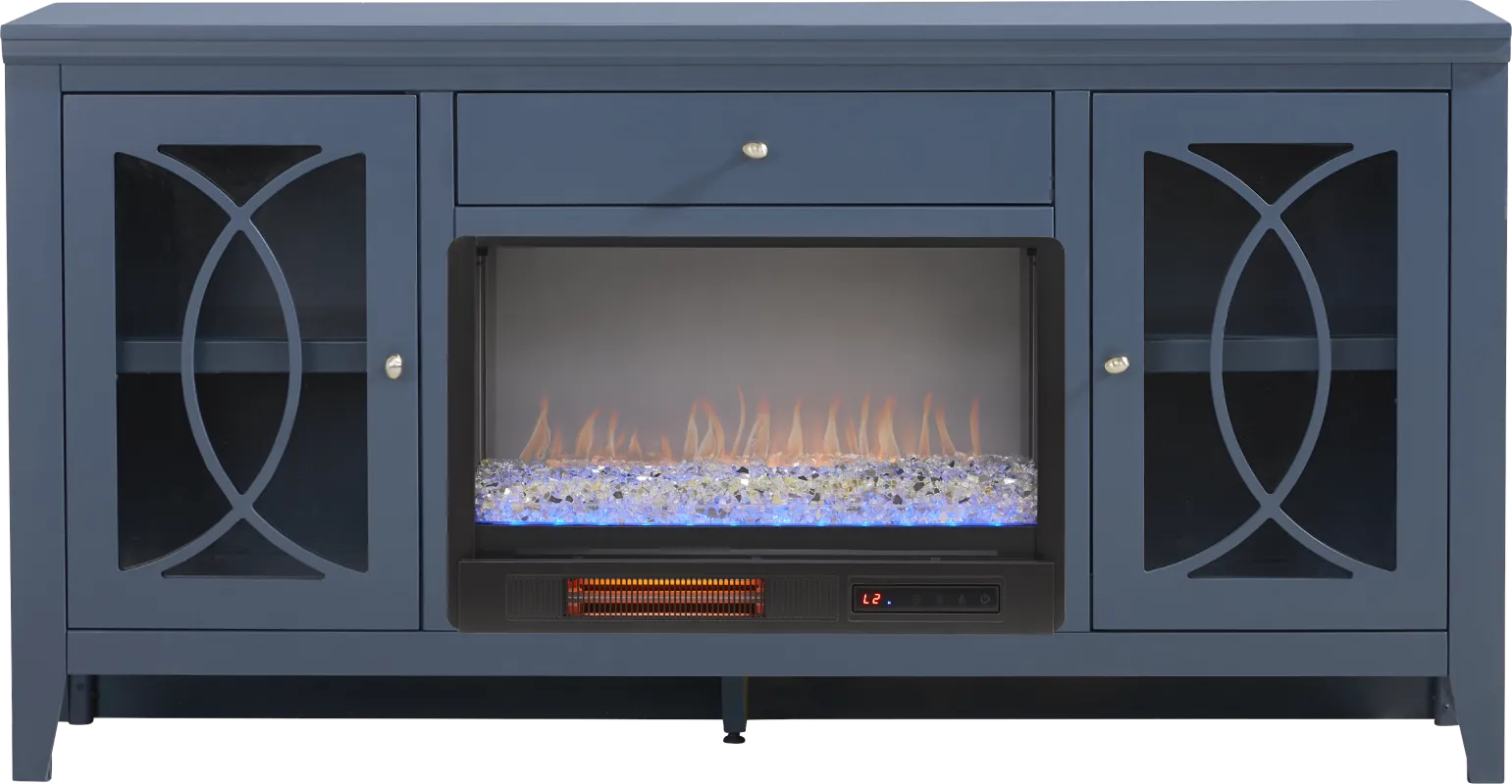 Abbie II Blue 66 in. Console with Electric Fireplace