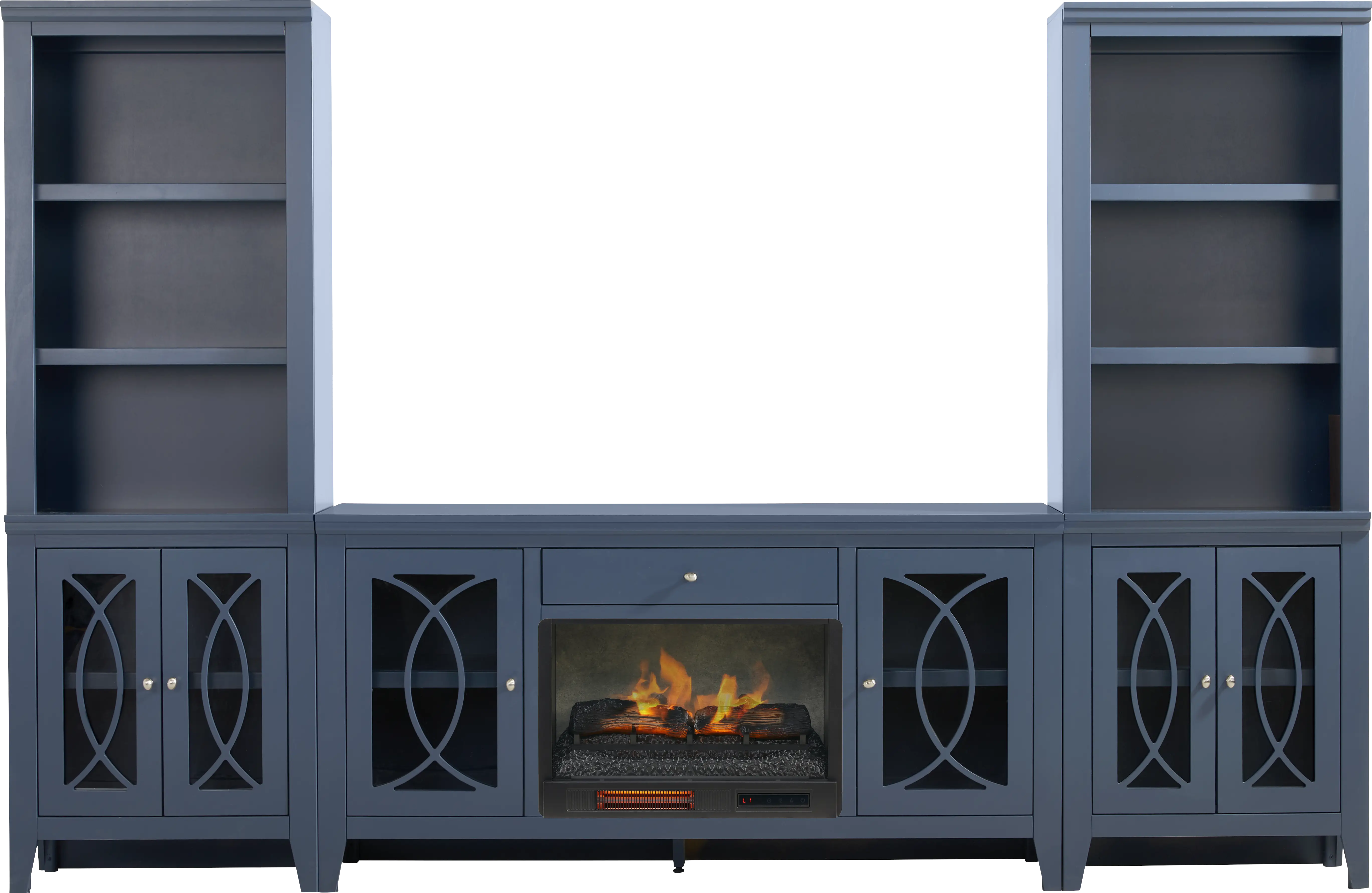 Abbie II Blue 3 Pc Wall Unit with 66 in. Console and Electric Log Fireplace - Thumbnail - Image 1