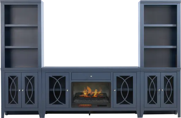 Abbie II Blue 3 Pc Wall Unit with 66 in. Console and Electric Log Fireplace