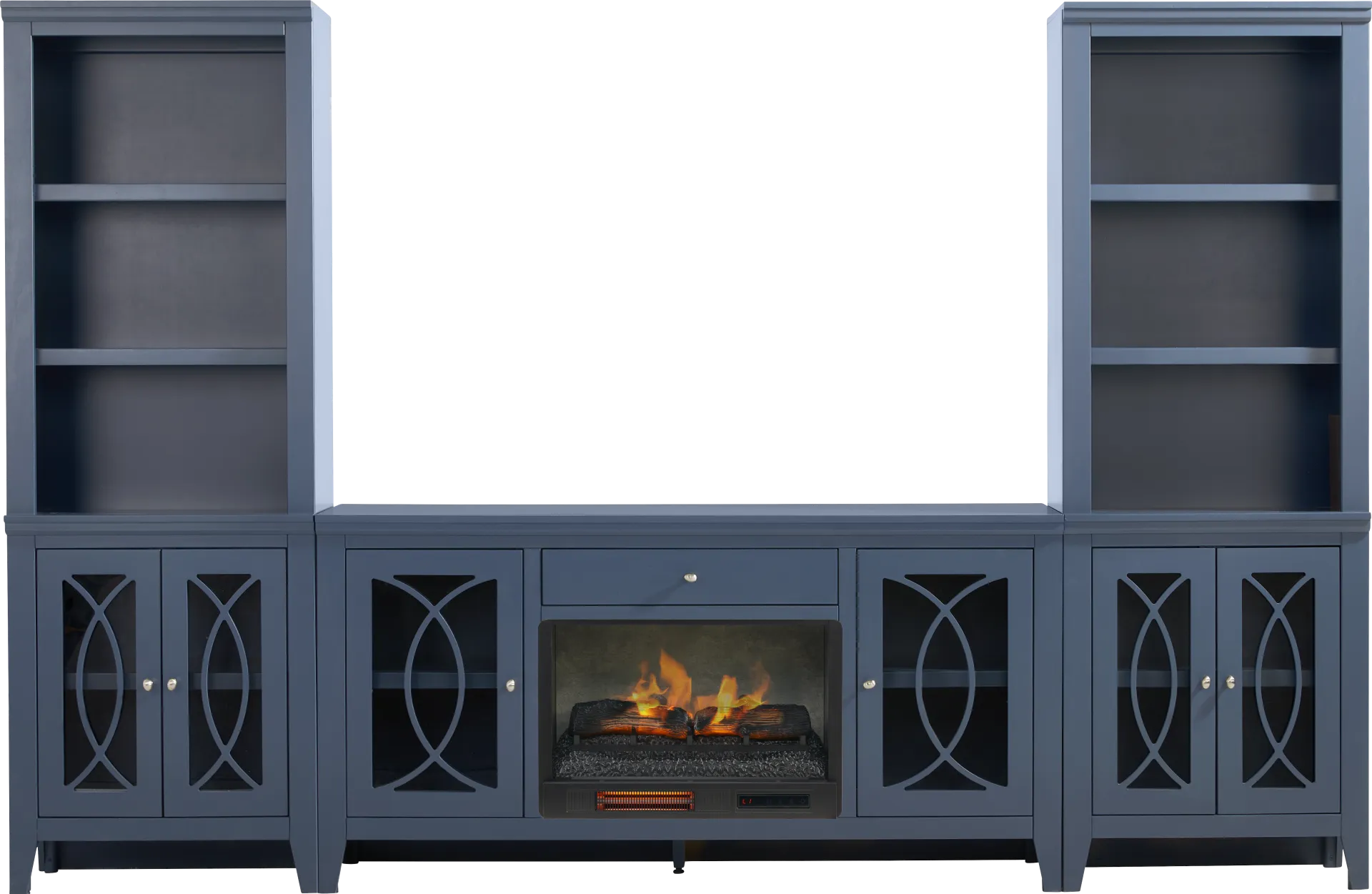 Abbie II Blue 3 Pc Wall Unit with 66 in. Console and Electric Log Fireplace - Image 1