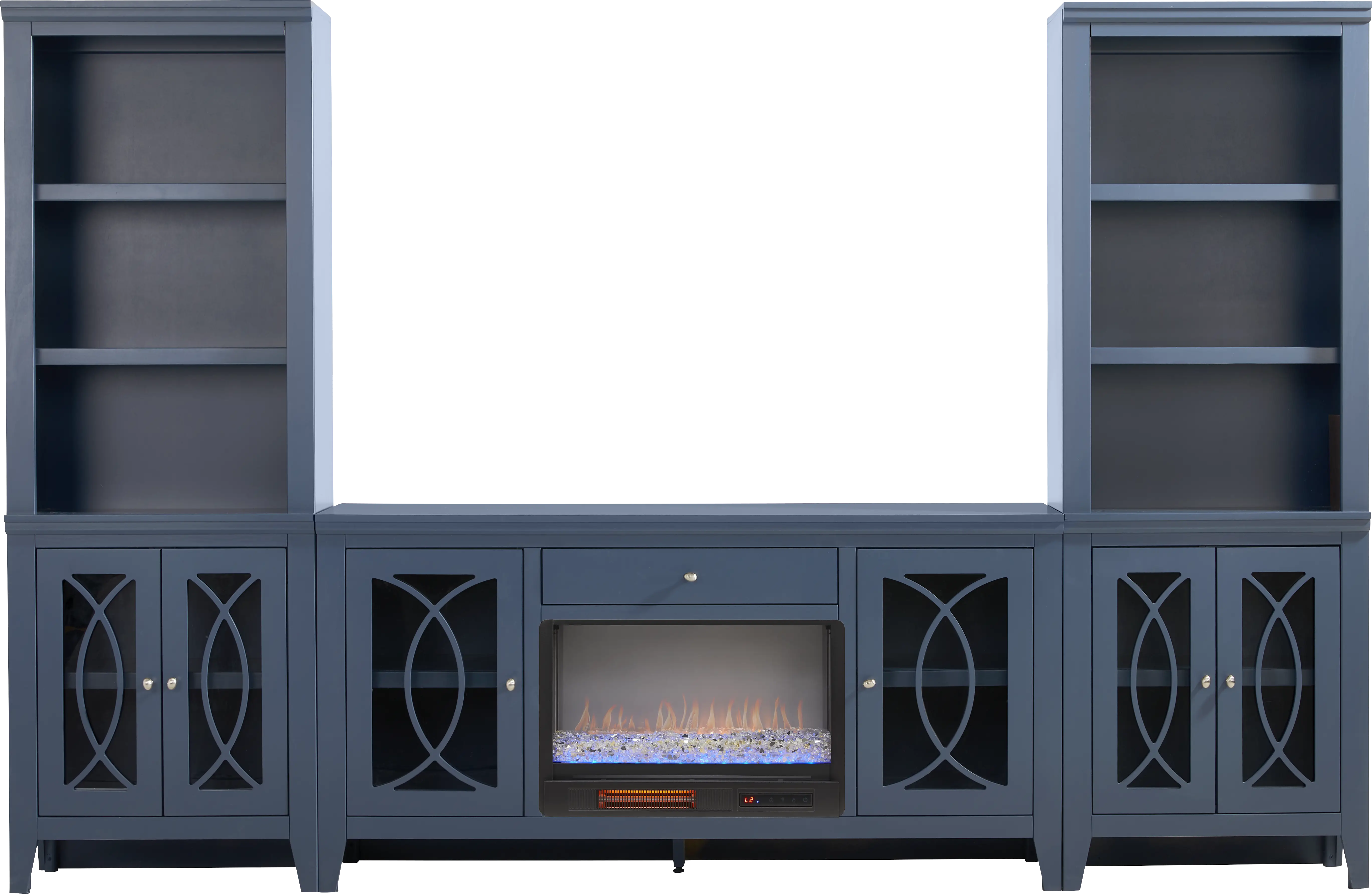 Abbie II Blue 3 Pc Wall Unit with 66 in. Console and Electric Fireplace - Thumbnail - Image 1