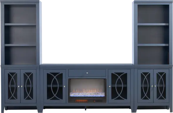 Abbie II Blue 3 Pc Wall Unit with 66 in. Console and Electric Fireplace