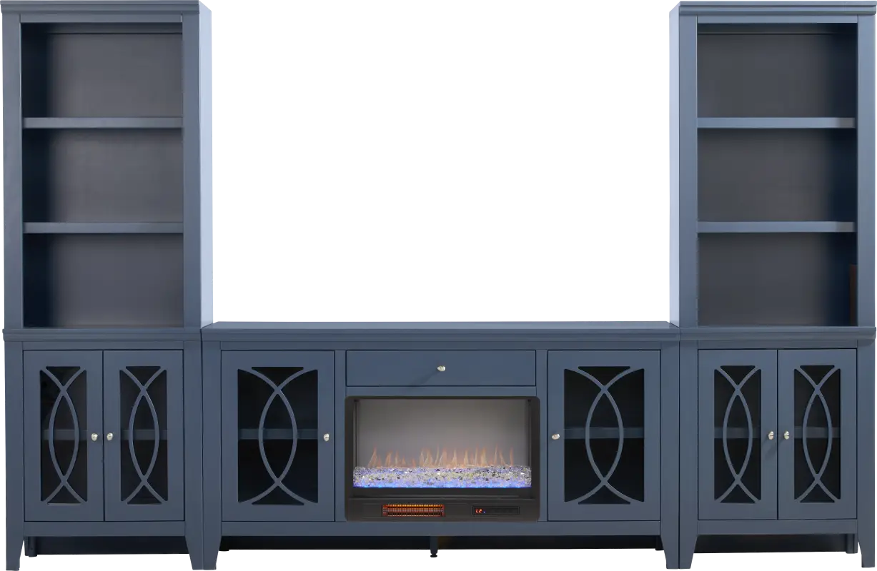 Abbie II Blue 3 Pc Wall Unit with 66 in. Console and Electric Fireplace