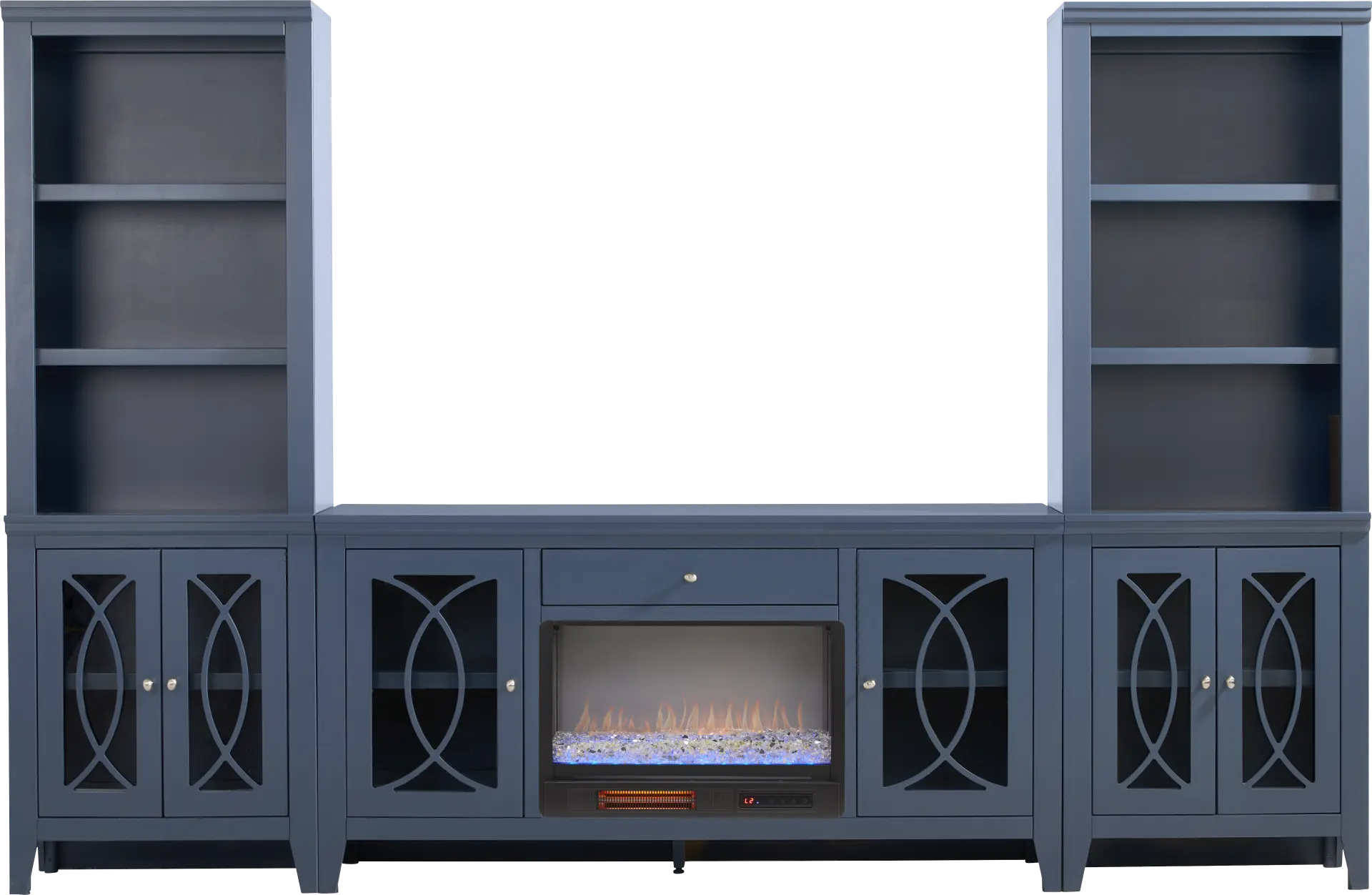 Abbie II Blue 3 Pc Wall Unit with 66 in. Console and Electric Fireplace
