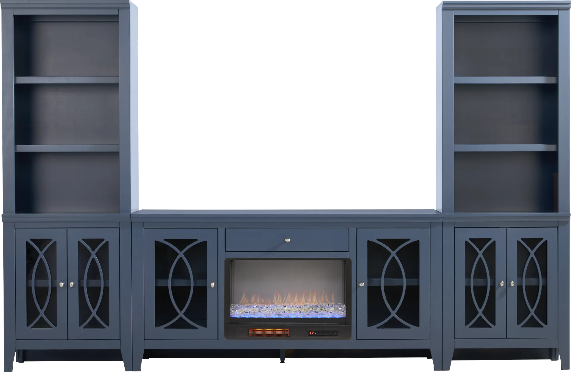 Abbie II Blue 3 Pc Wall Unit with 66 in. Console and Electric Fireplace - Image 1