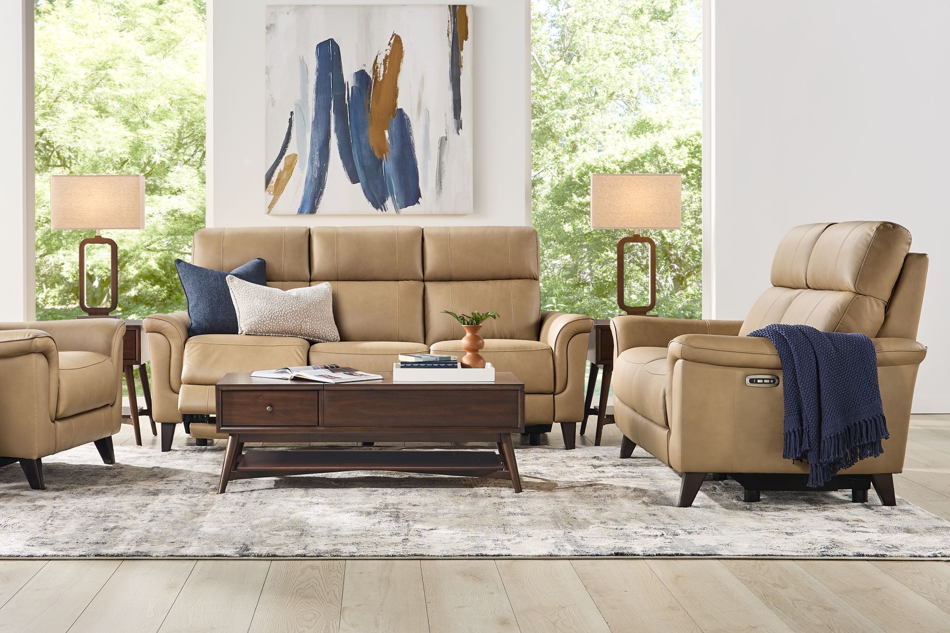 Antonella Tan 2 Pc Leather Dual Power Reclining Living Room - Image 1