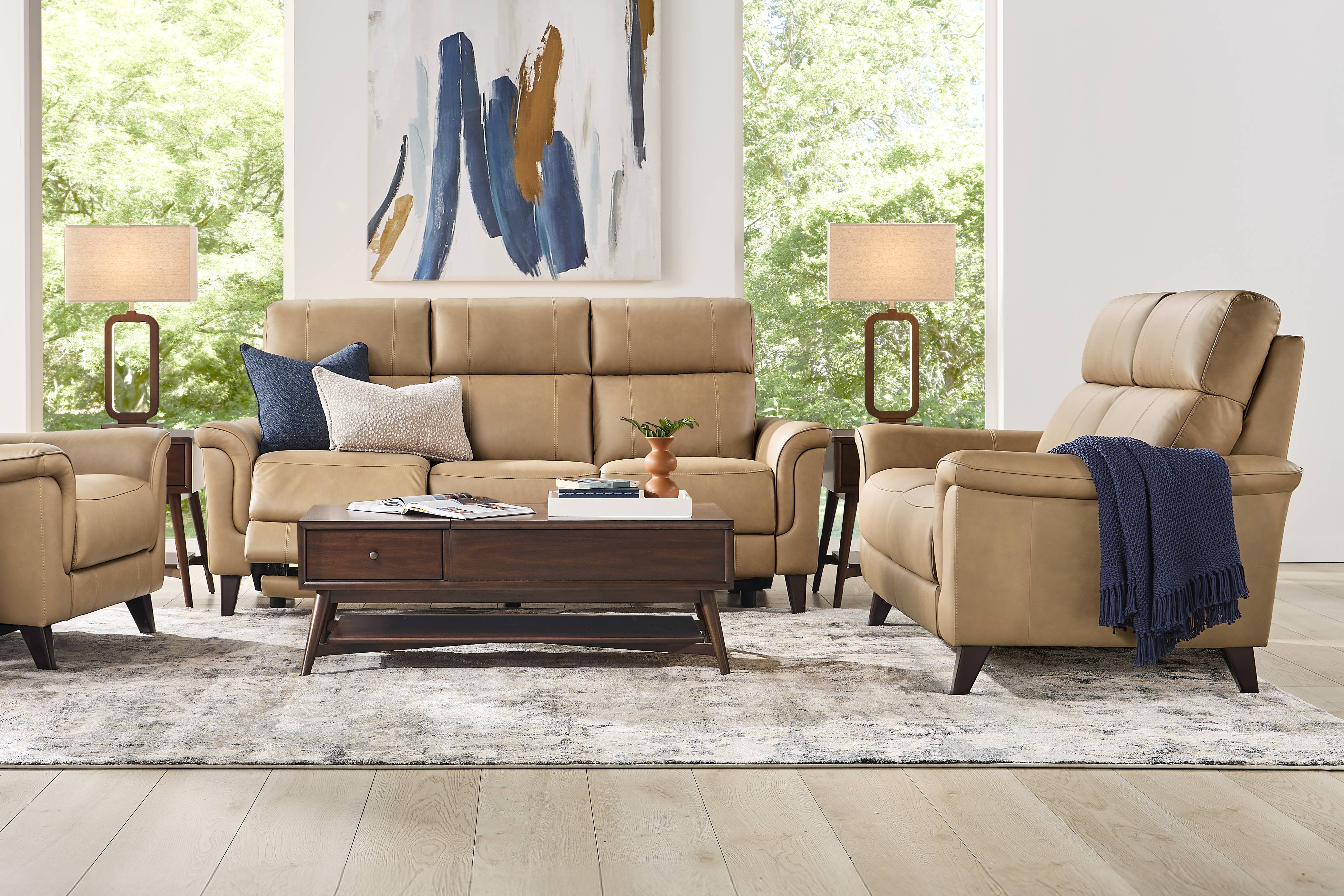 Antonella Tan Leather Dual Power Reclining Sofa - Thumbnail - Image 2