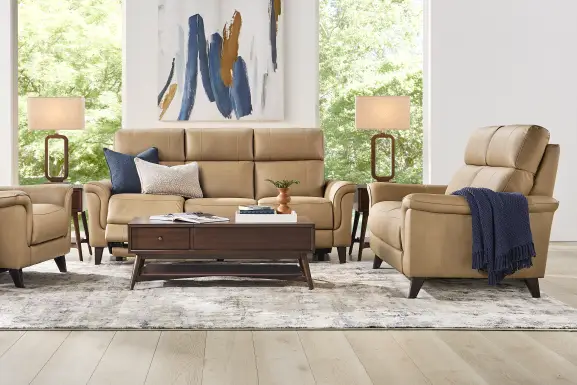 Antonella Tan Leather 2 Pc Dual Power Reclining Living Room