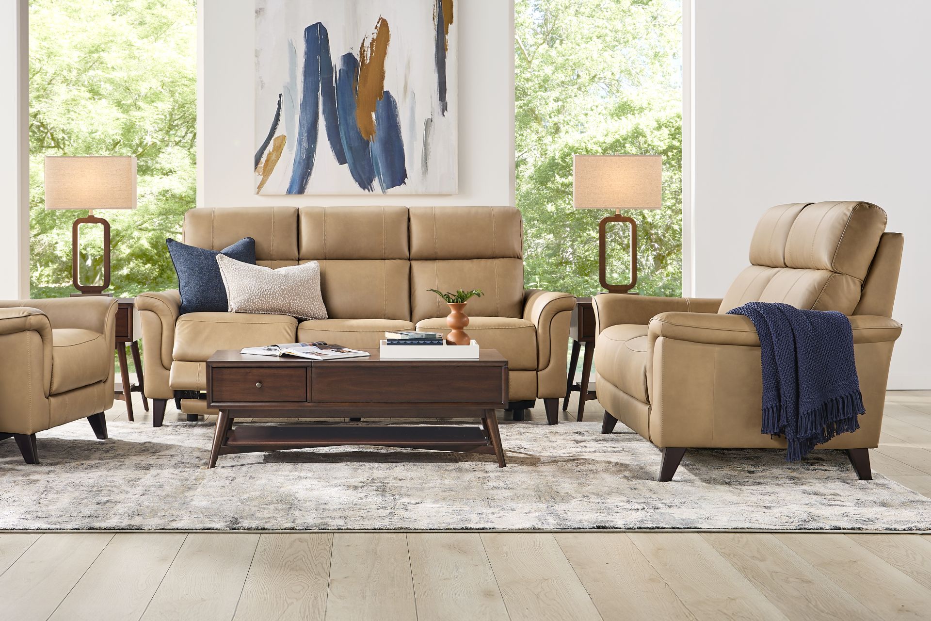 Antonella Tan Leather Dual Power Reclining Sofa - Image 2