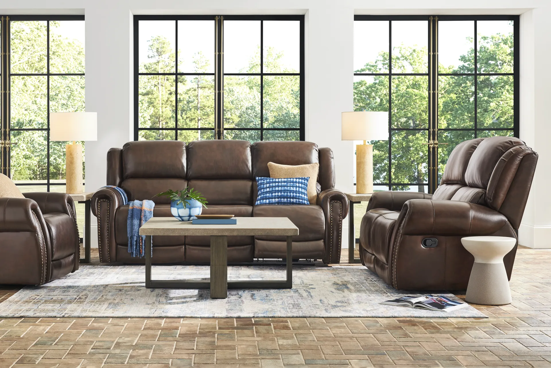 Churchill Brown Dual Power Reclining Leather Sofa - Image 1
