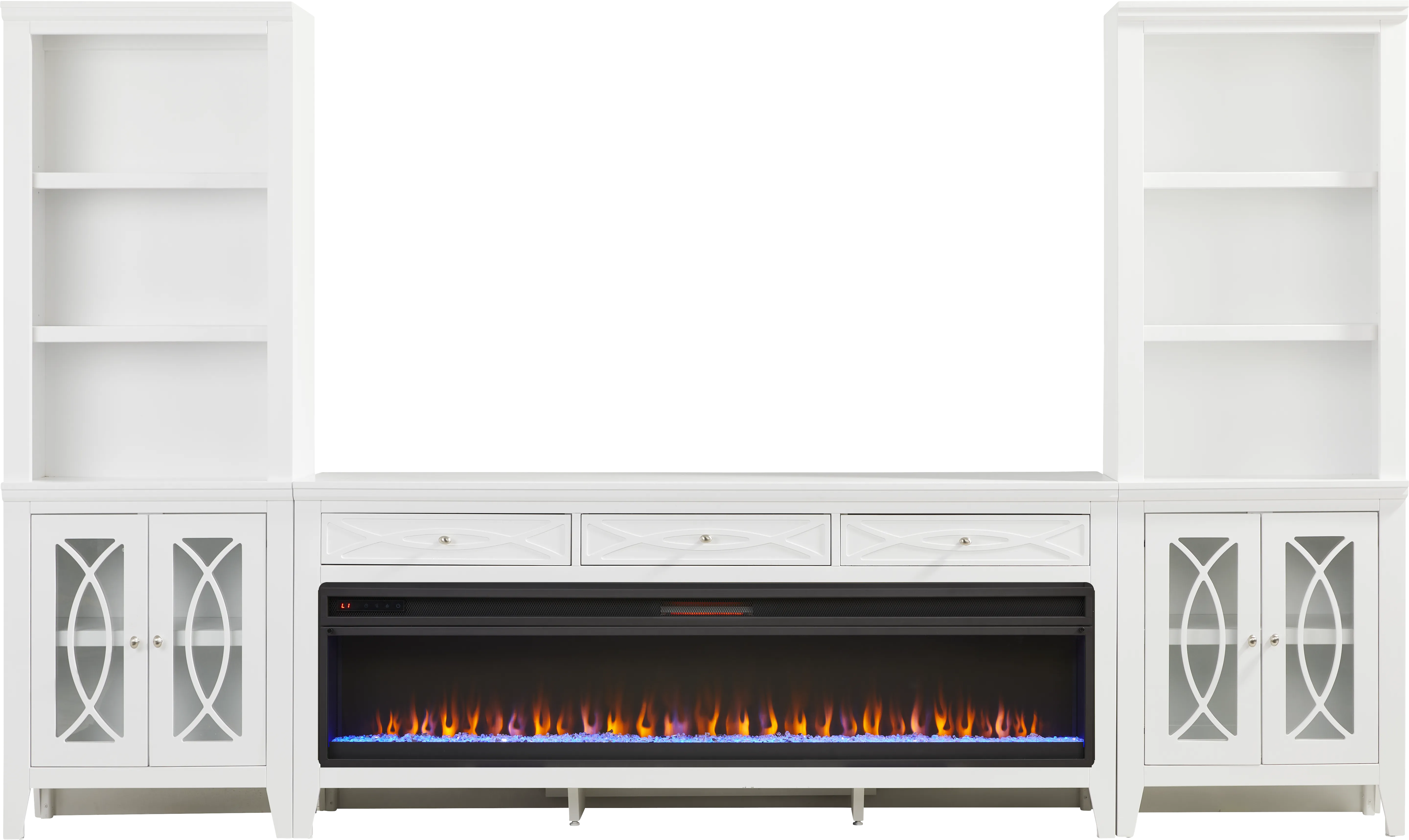 Abbie II White 3 Pc Wall Unit with 77 in. Console and Electric Fireplace - Thumbnail - Image 1