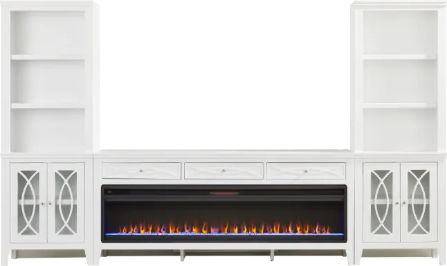 Abbie II White 3 Pc Wall Unit with 77 in. Console and Electric Fireplace