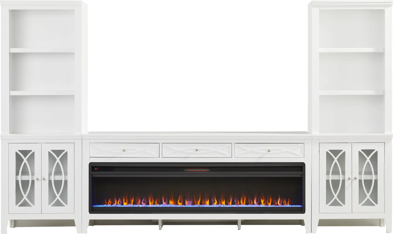 Abbie II White 3 Pc Wall Unit with 77 in. Console and Electric Fireplace