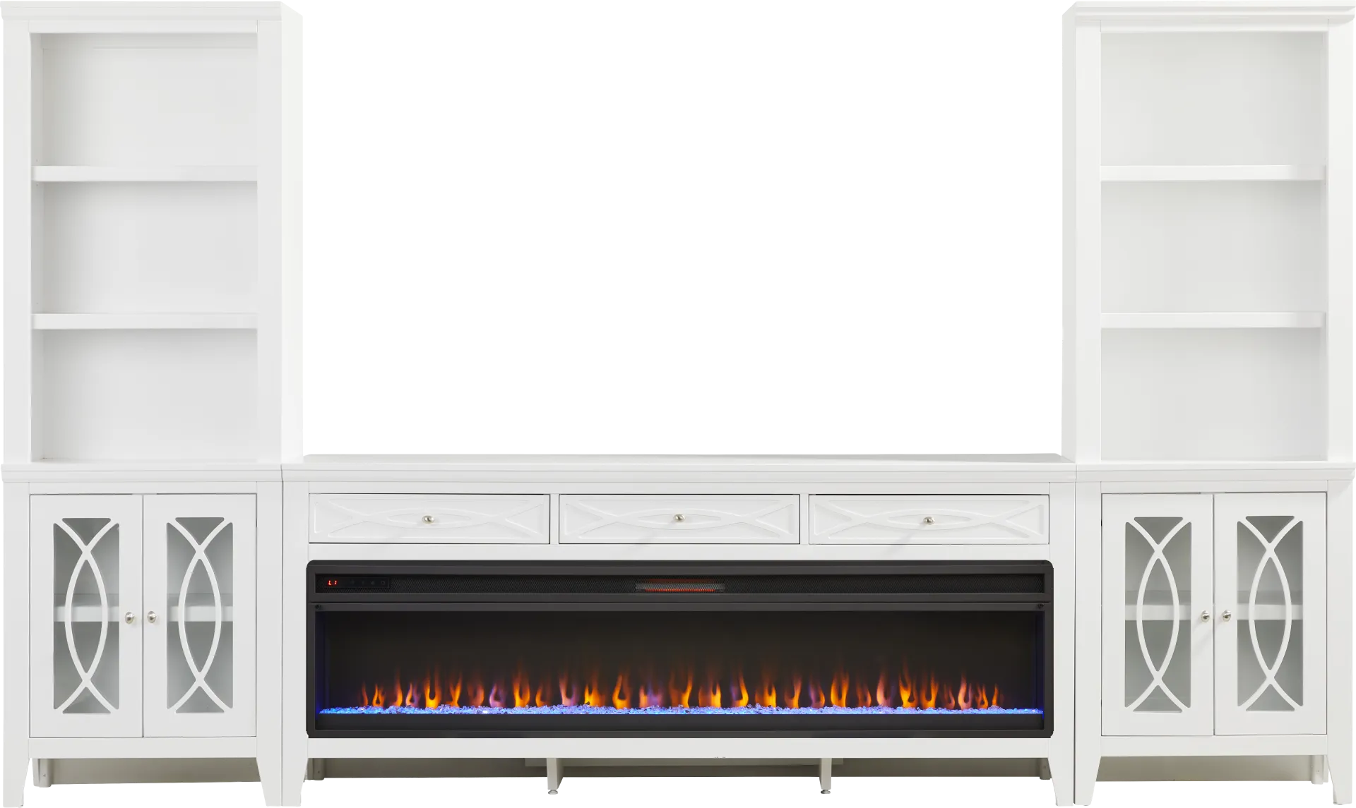 Abbie II White 3 Pc Wall Unit with 77 in. Console and Electric Fireplace - Image 1