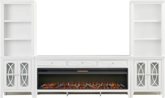 Abbie II White 3 Pc Wall Unit with 77 in. Console and Electric Log Fireplace