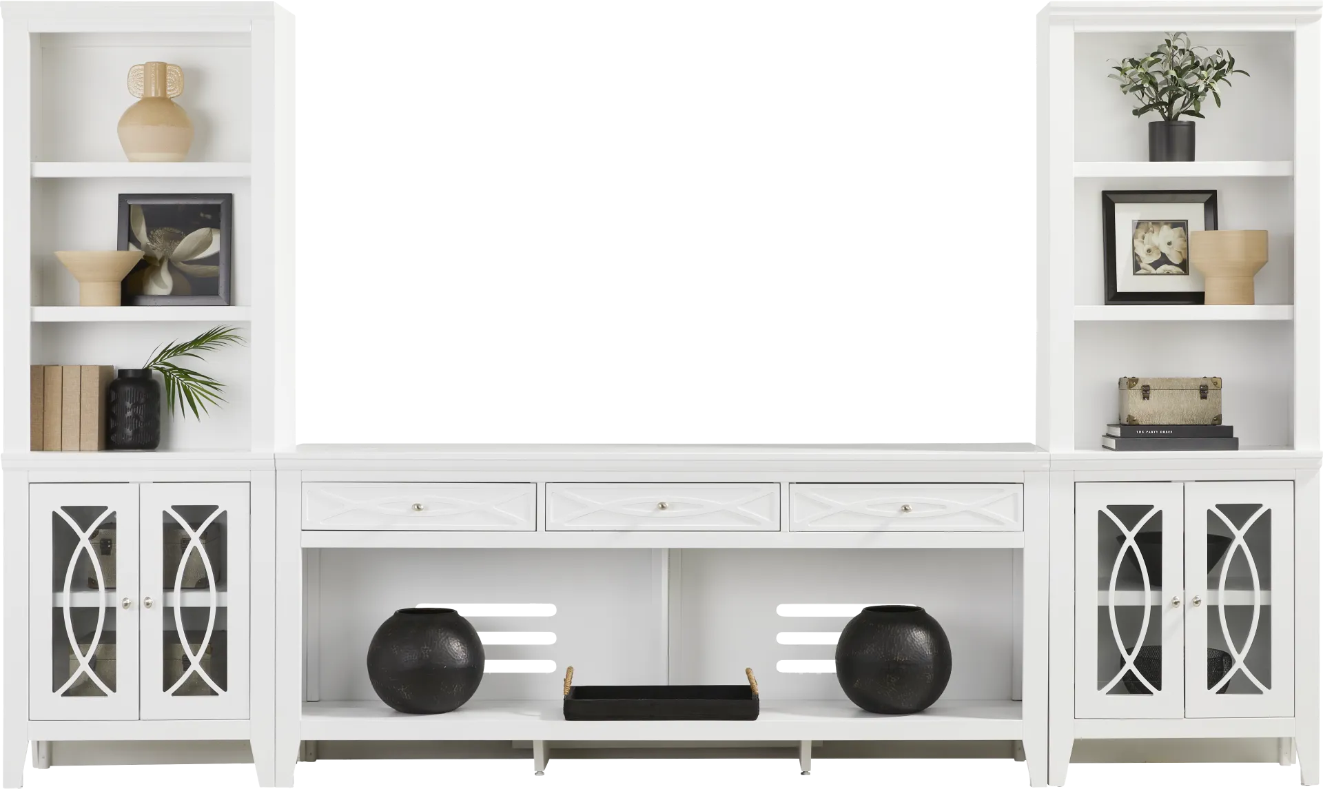 Abbie II White 3 Pc Wall Unit with 77 in. Console - Image 1
