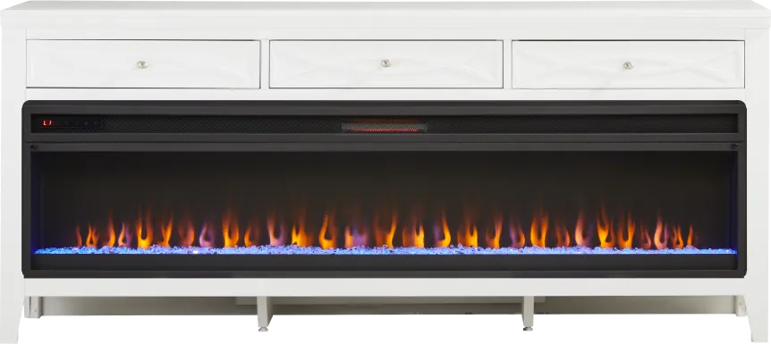 Abbie II White 77 in. Console with Electric Fireplace