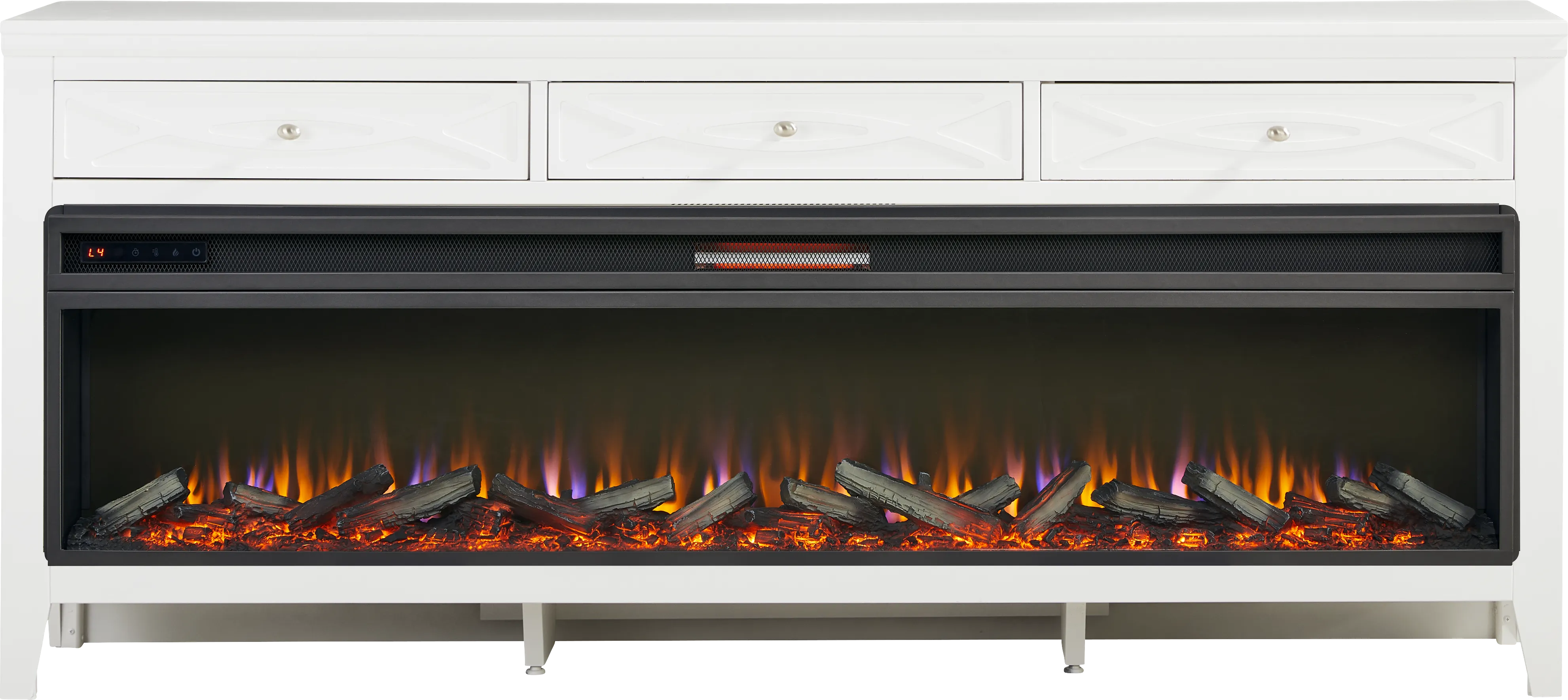 Abbie II White 77 in. Console with Electric Log Fireplace - Thumbnail - Image 1