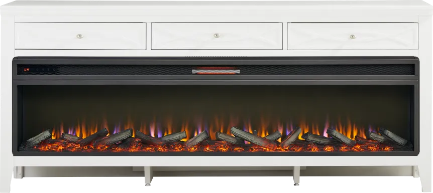 Abbie II White 77 in. Console with Electric Log Fireplace