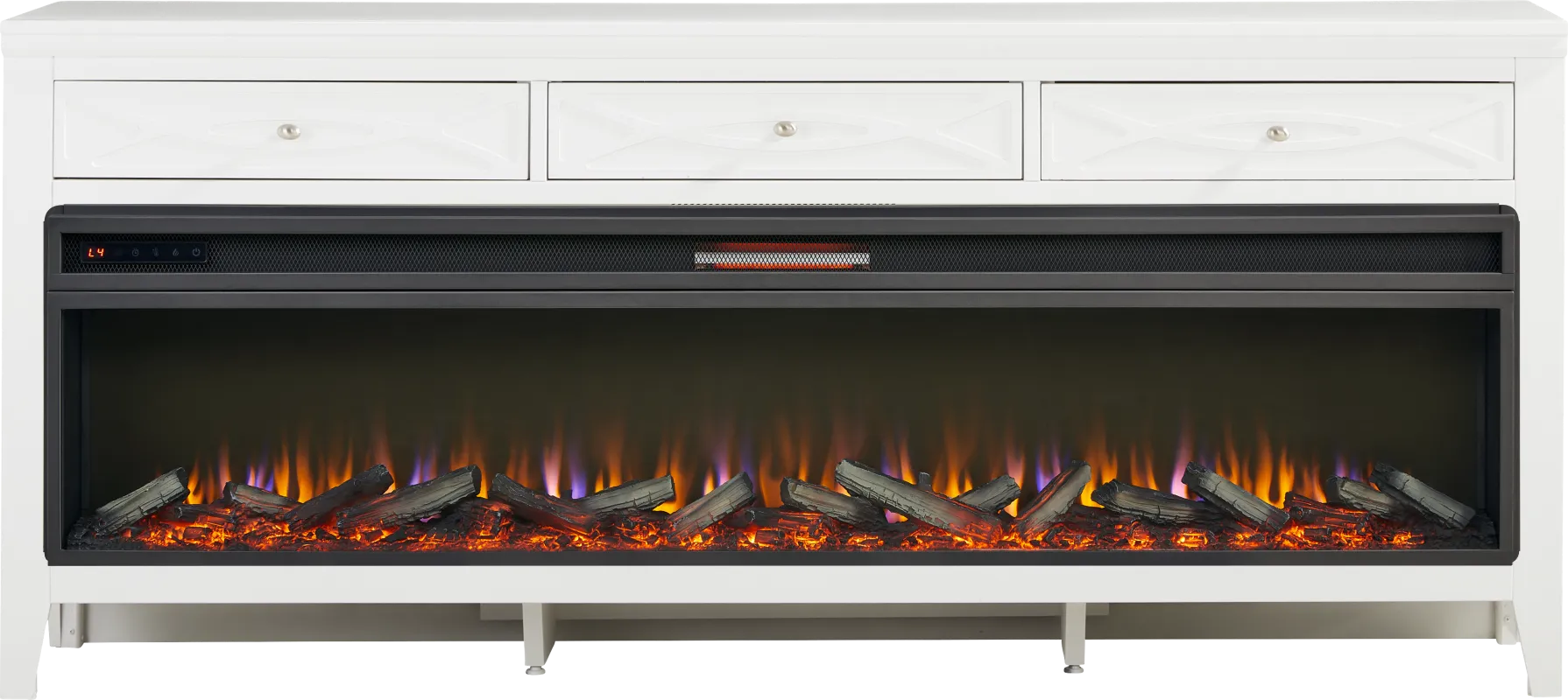 Abbie II White 77 in. Console with Electric Log Fireplace